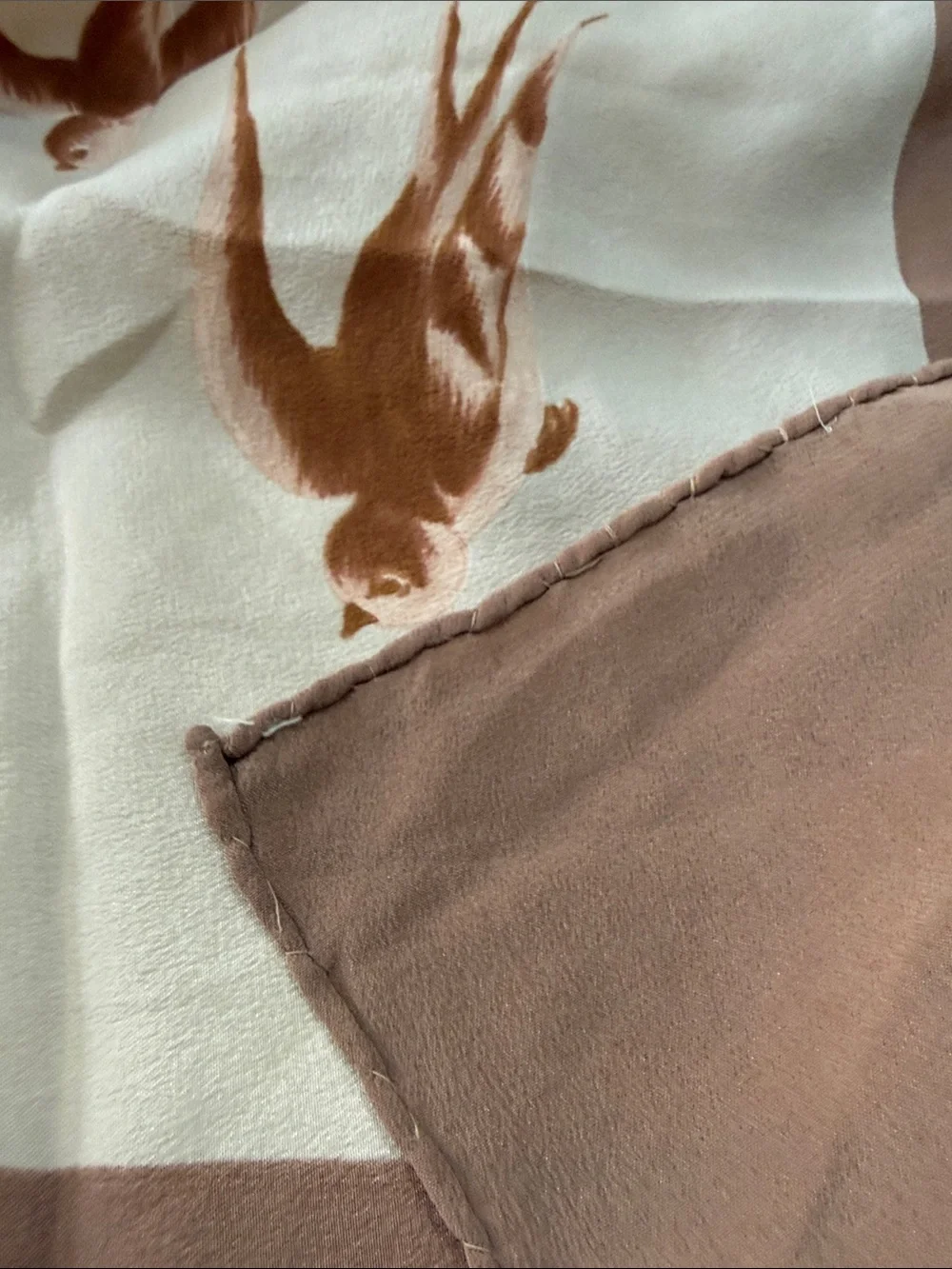 Idk Manila SWALLOWS Silk Brown & Cream Print Silk Scarf 🧣 vintage